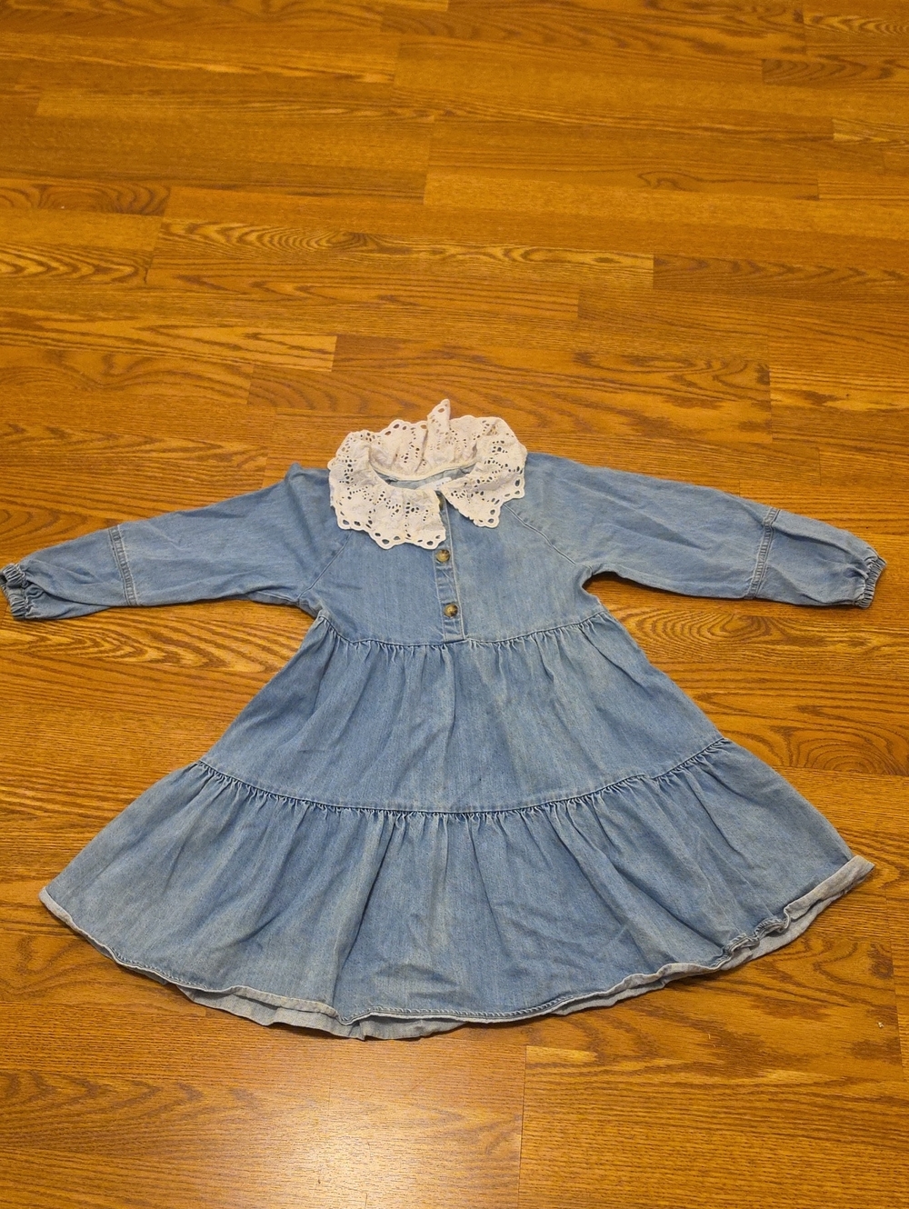 Zara Light Blue Denim Dress with White Lace Collar